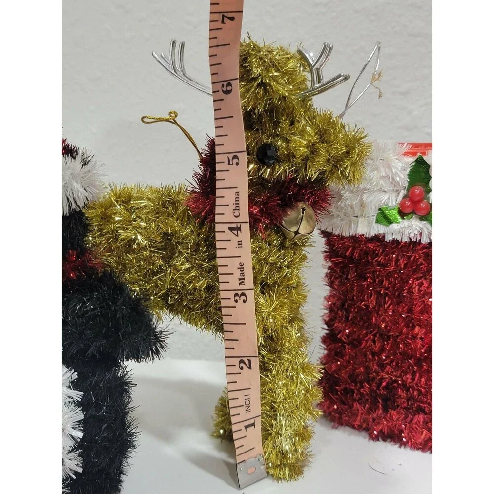 Christmas Ornaments Tinsel Tabletop And Hanging Sleigh Reindeer Penguin Stocking